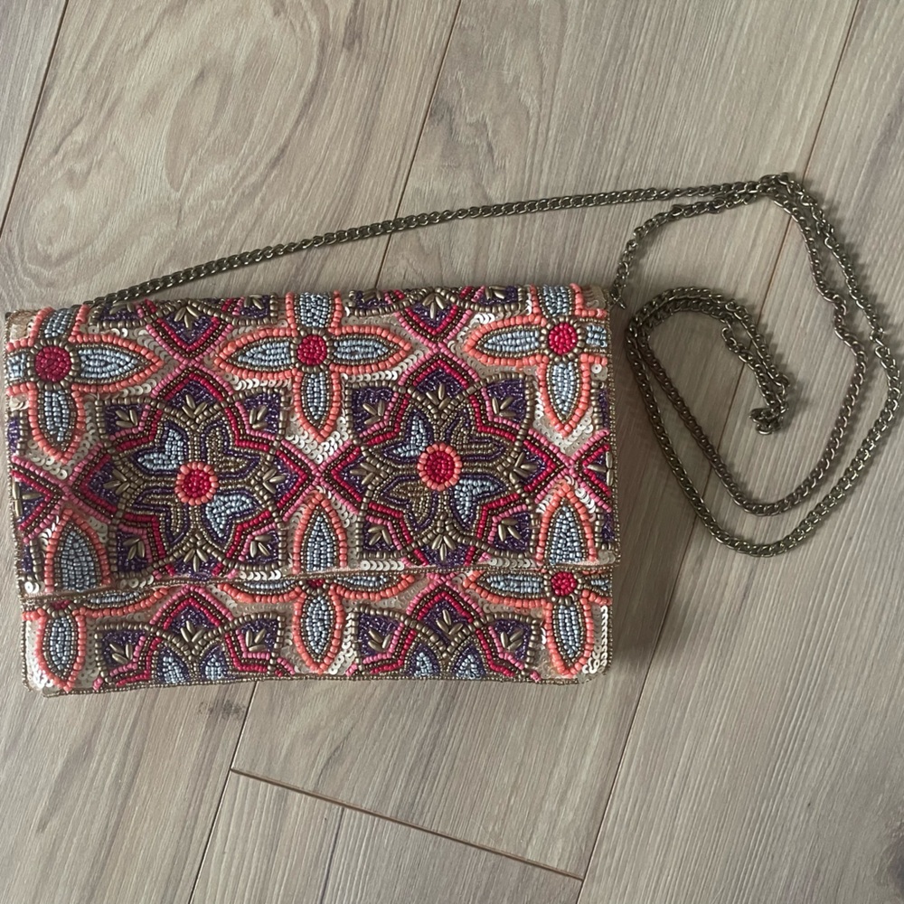 Twine & Love clutch with removable strap - Beaded Chain Strap Clutch
